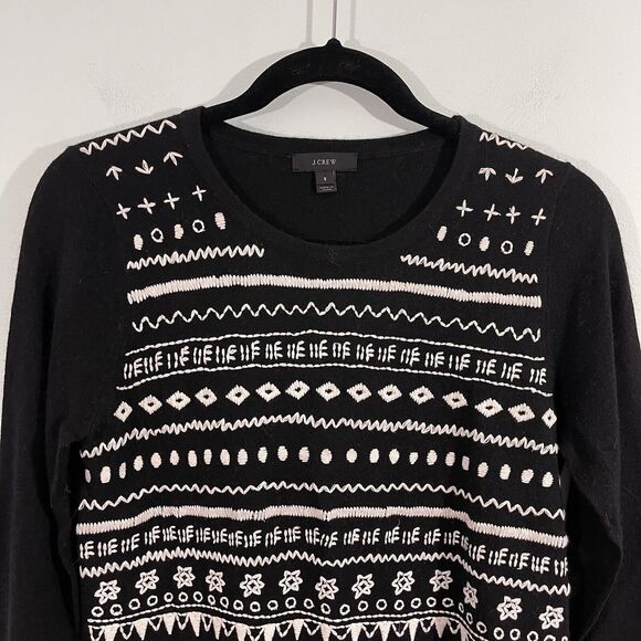 J Crew Women's Black Embroidered Quarter Sleeve Sweater Size S - Picture 2 of 7